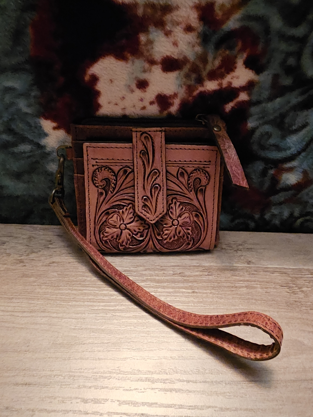 Hand-Tooled Leather Wristlet Wallet | Western Floral | NWOT